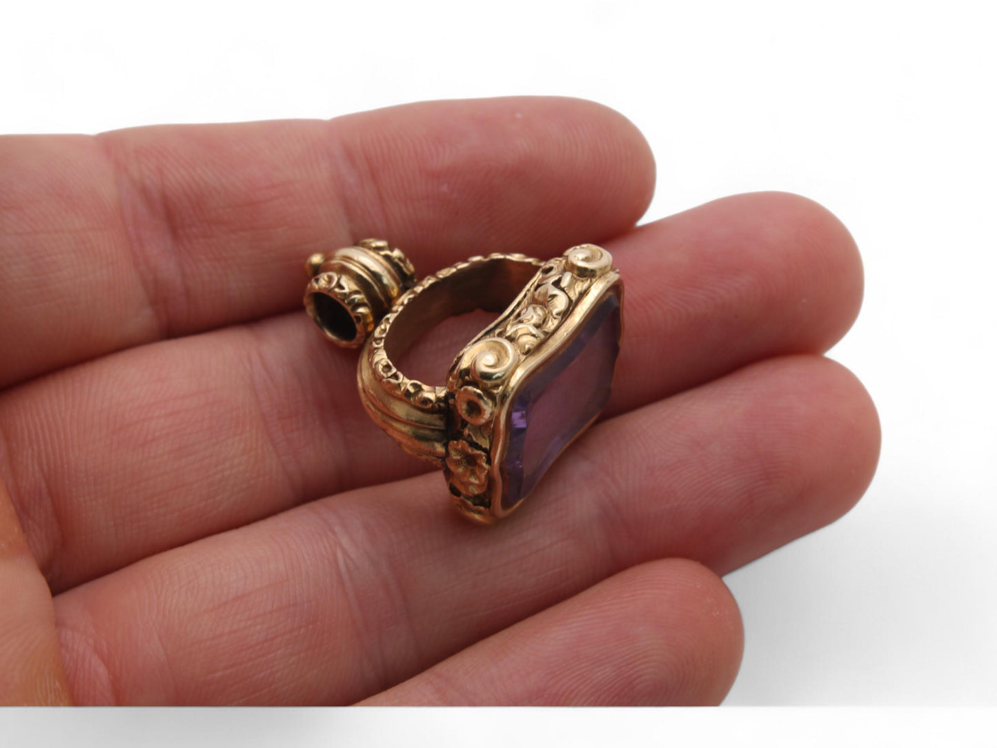 Antique 15ct Gold Chased Amethyst Pendant Seal