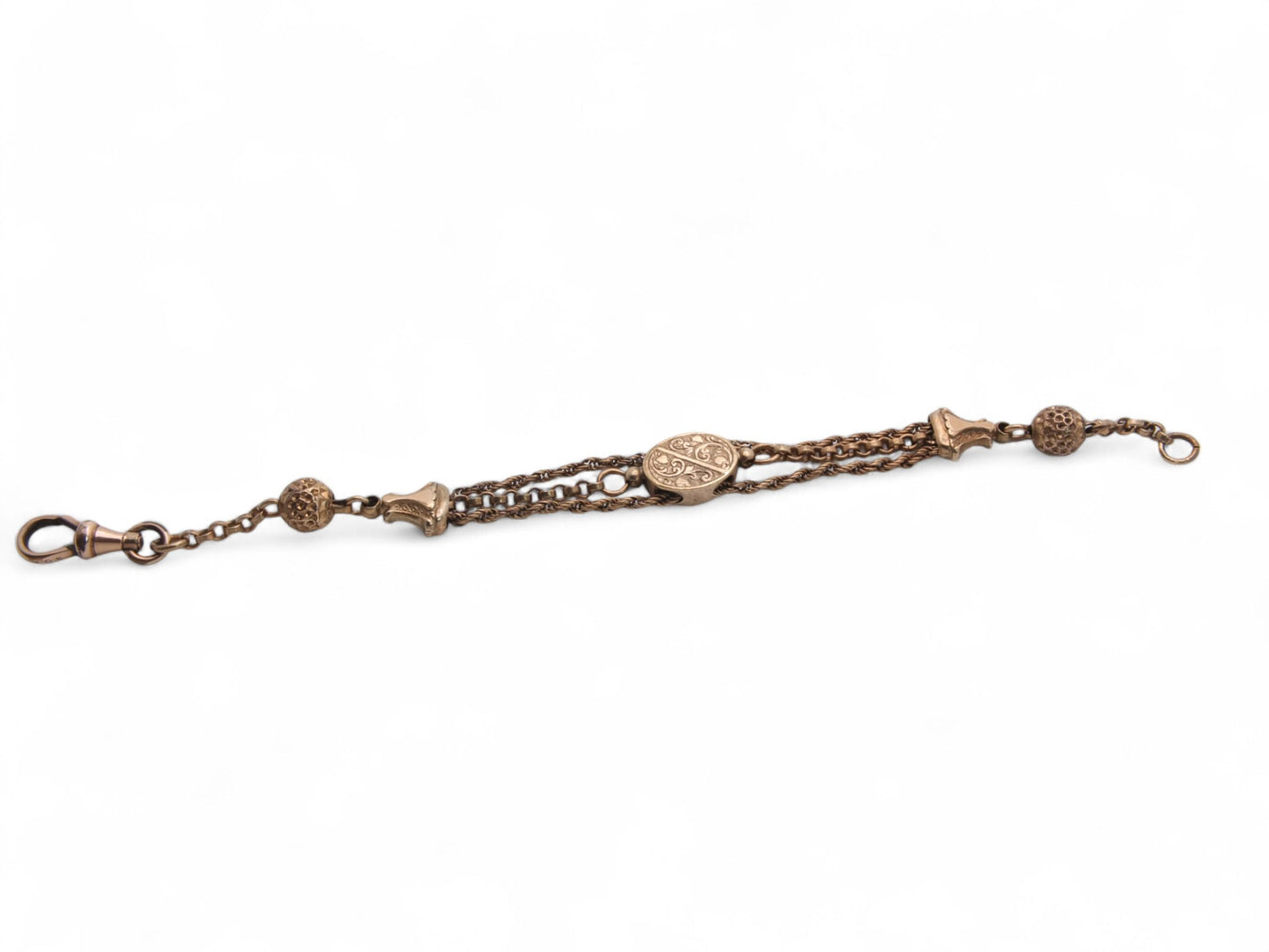 Antique 9ct Rolled Rose Gold Albertina Bracelet, 19cm