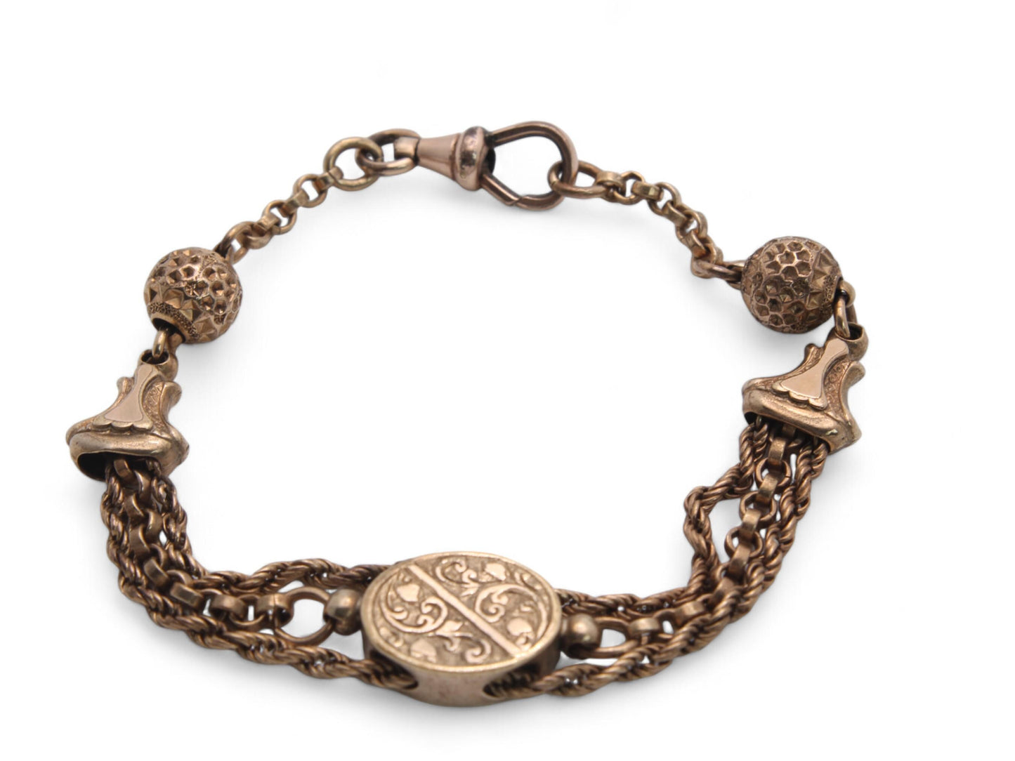Antique 9ct Rolled Rose Gold Albertina Bracelet, 19cm