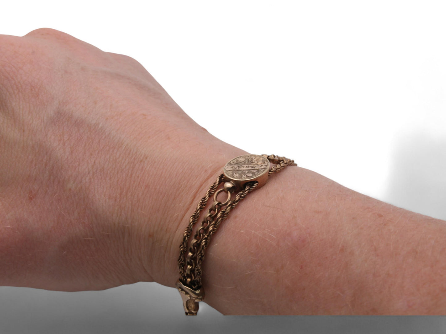 Antique 9ct Rolled Rose Gold Albertina Bracelet, 19cm