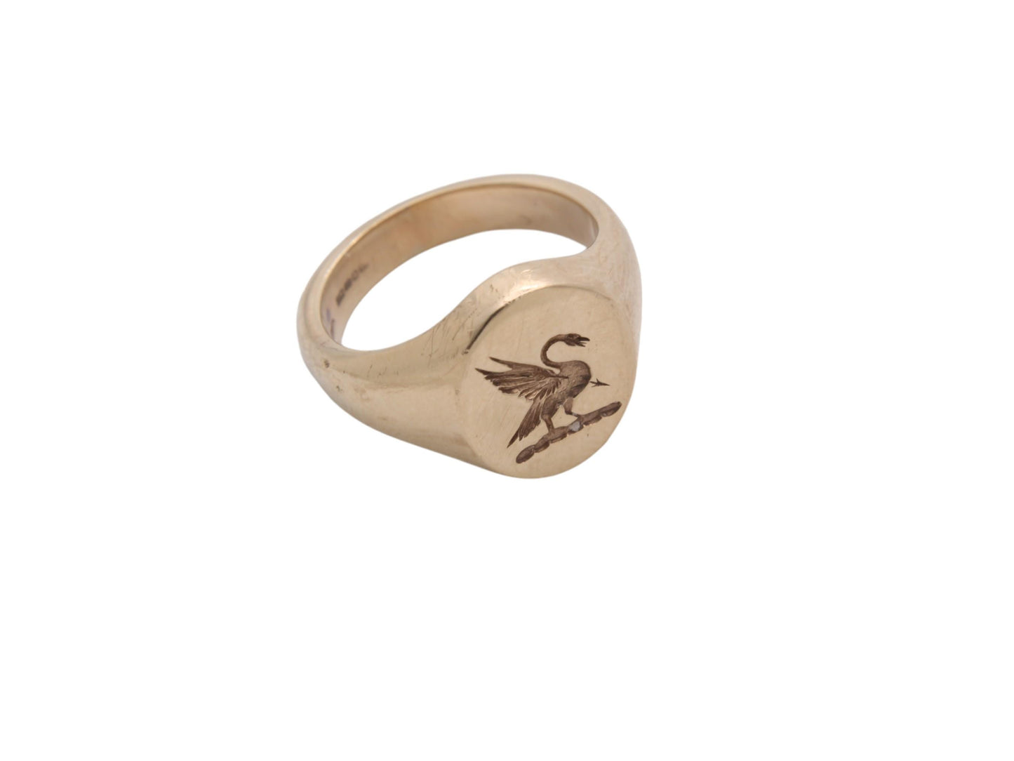 Vintage 9ct Gold Swan Intaglio Crest Signet Ring