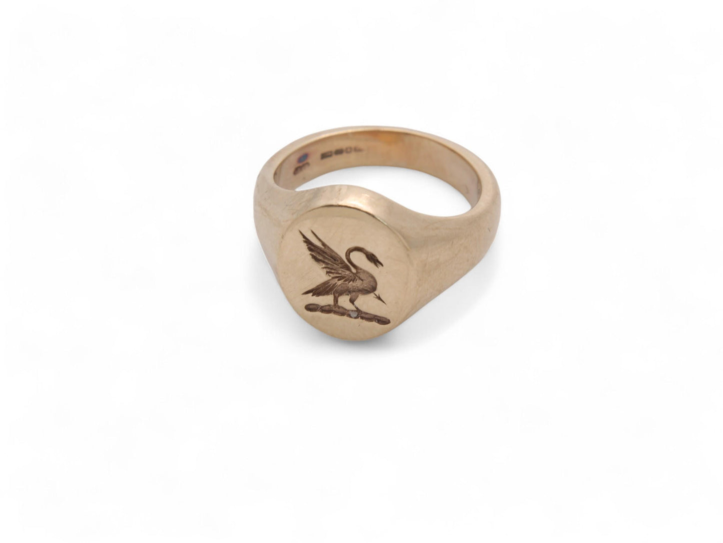 Vintage 9ct Gold Swan Intaglio Crest Signet Ring