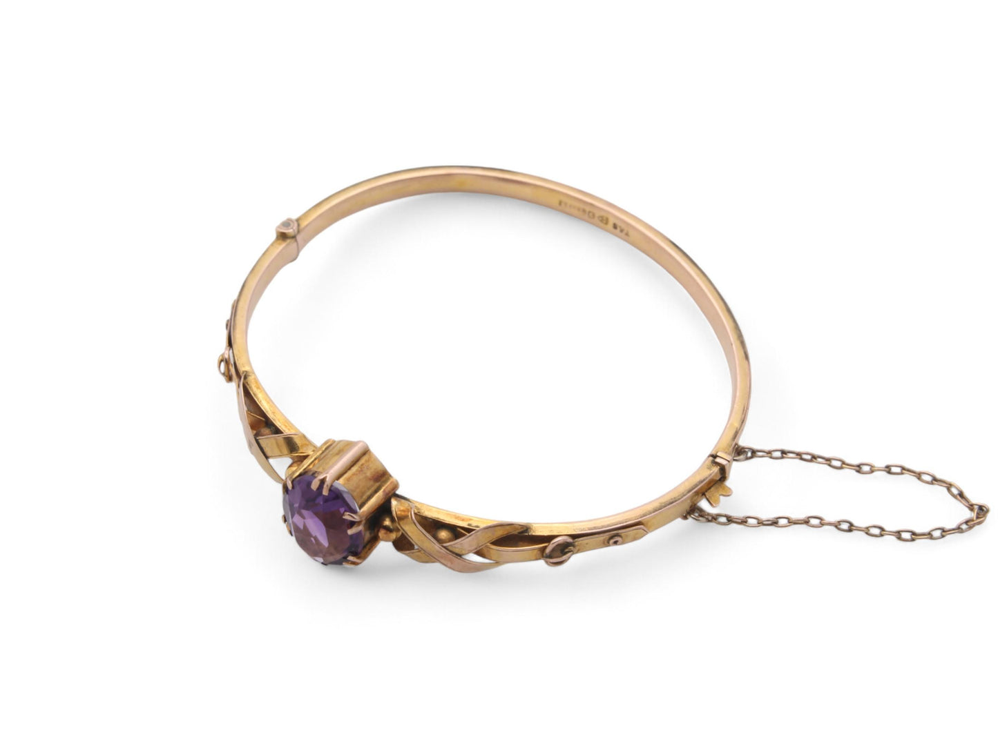 Antique 9ct Gold Amethyst Buckle Bangle, 6.5"