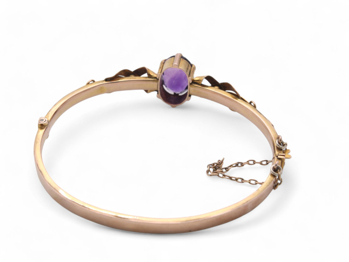 Antique 9ct Gold Amethyst Buckle Bangle, 6.5"