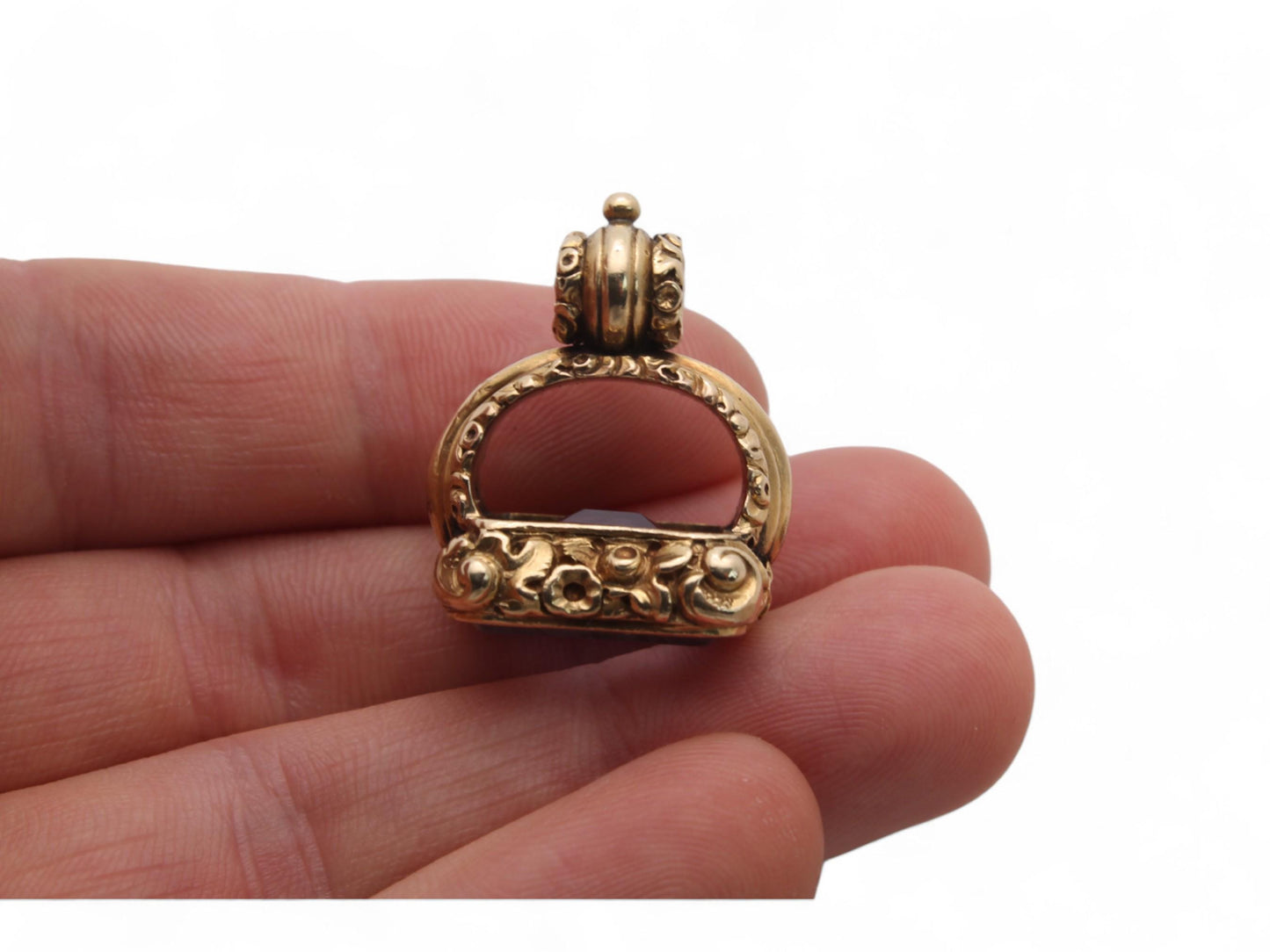 Antique 15ct Gold Chased Amethyst Pendant Seal