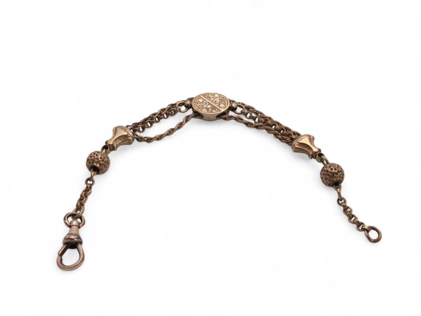 Antique 9ct Rolled Rose Gold Albertina Bracelet, 19cm