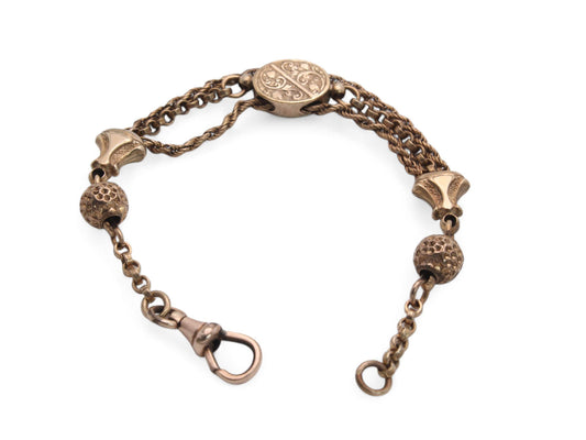 Antique 9ct Rolled Rose Gold Albertina Bracelet, 19cm