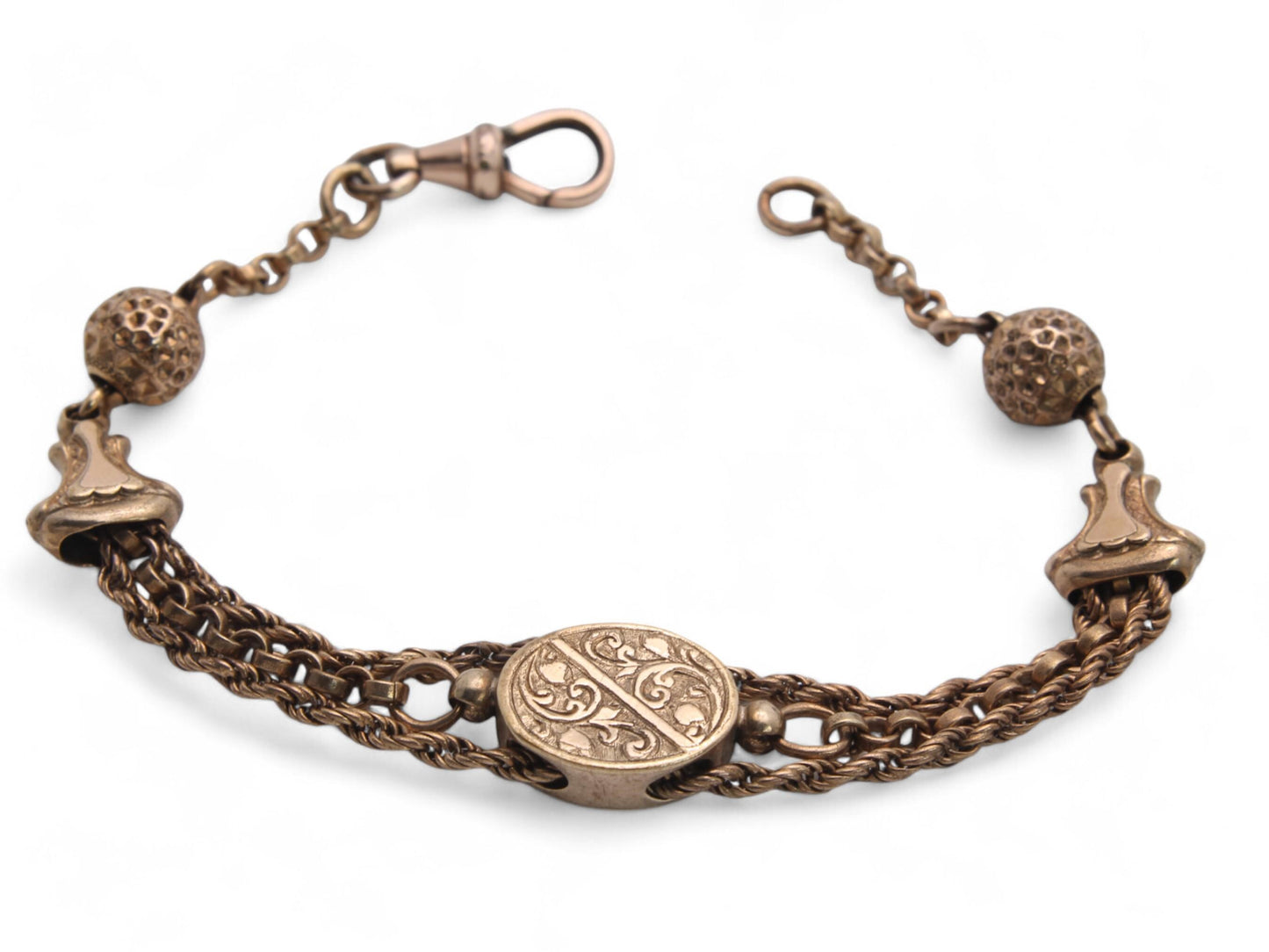 Antique 9ct Rolled Rose Gold Albertina Bracelet, 19cm
