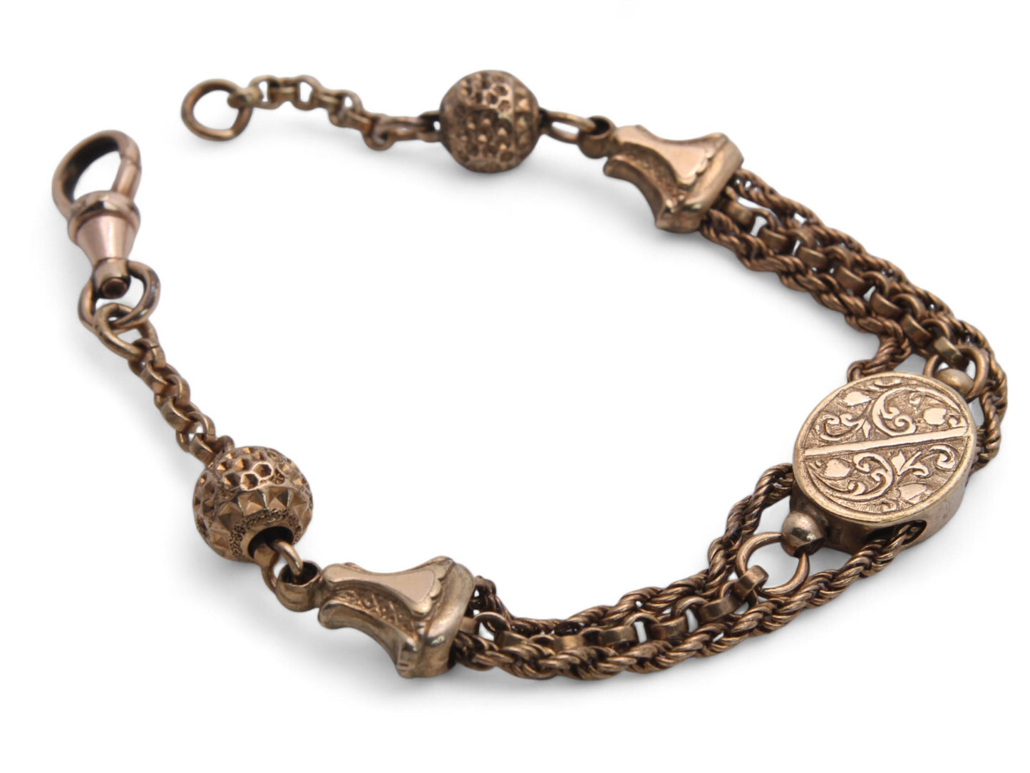 Antique 9ct Rolled Rose Gold Albertina Bracelet, 19cm