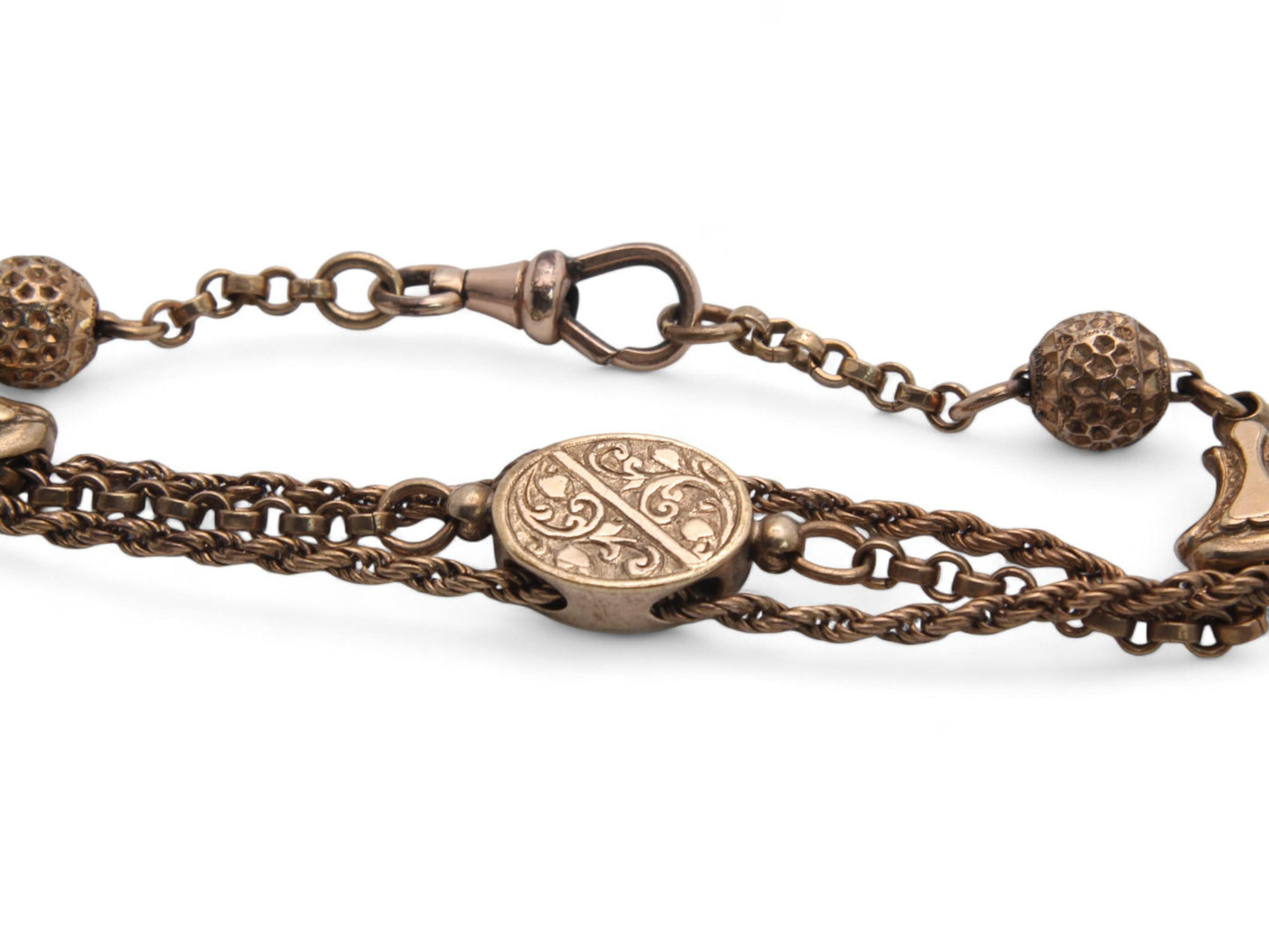 Antique 9ct Rolled Rose Gold Albertina Bracelet, 19cm