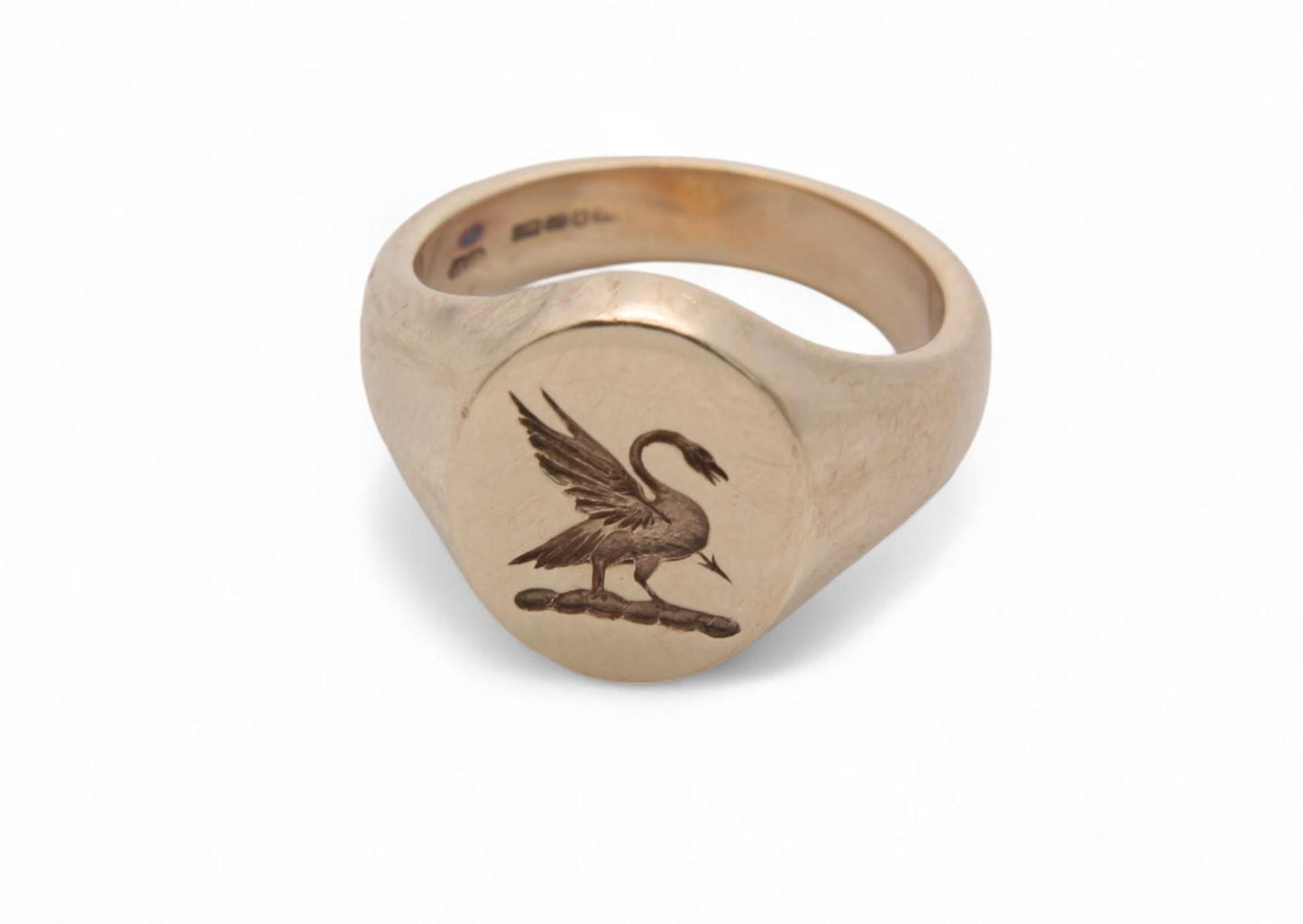 Vintage 9ct Gold Swan Intaglio Crest Signet Ring