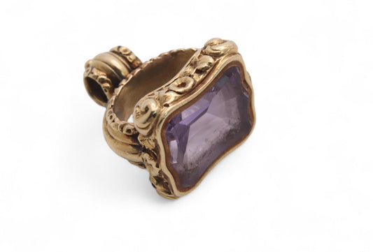 Antique 15ct Gold Chased Amethyst Pendant Seal