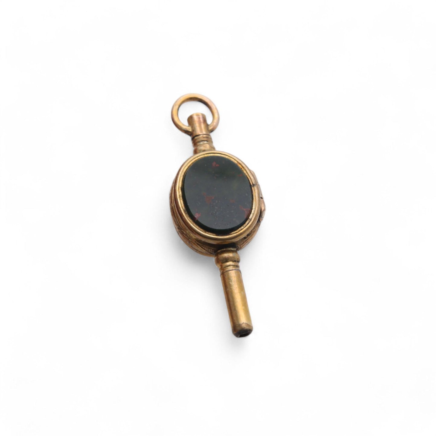Antique 9ct Rolled Gold Bloodstone Lilac Agate Watch Key Locket
