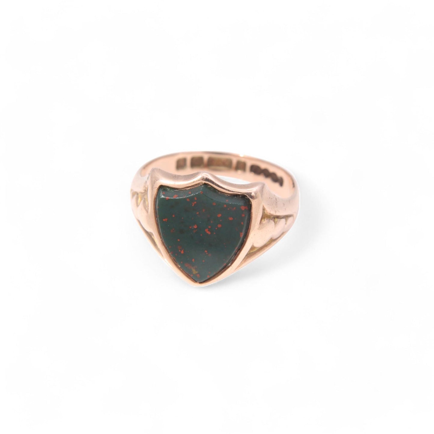 Antique 9ct Gold Shield Bloodstone Signet Ring, 1902