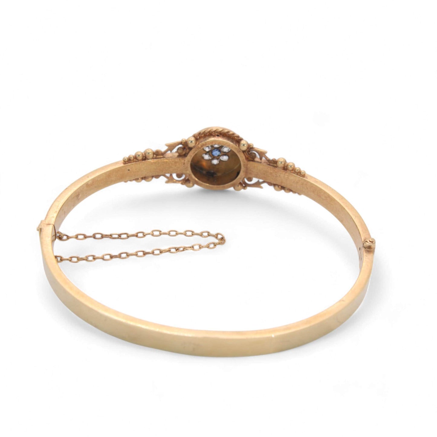Antique 15ct Gold Sapphire Diamond Bangle, 6.5"