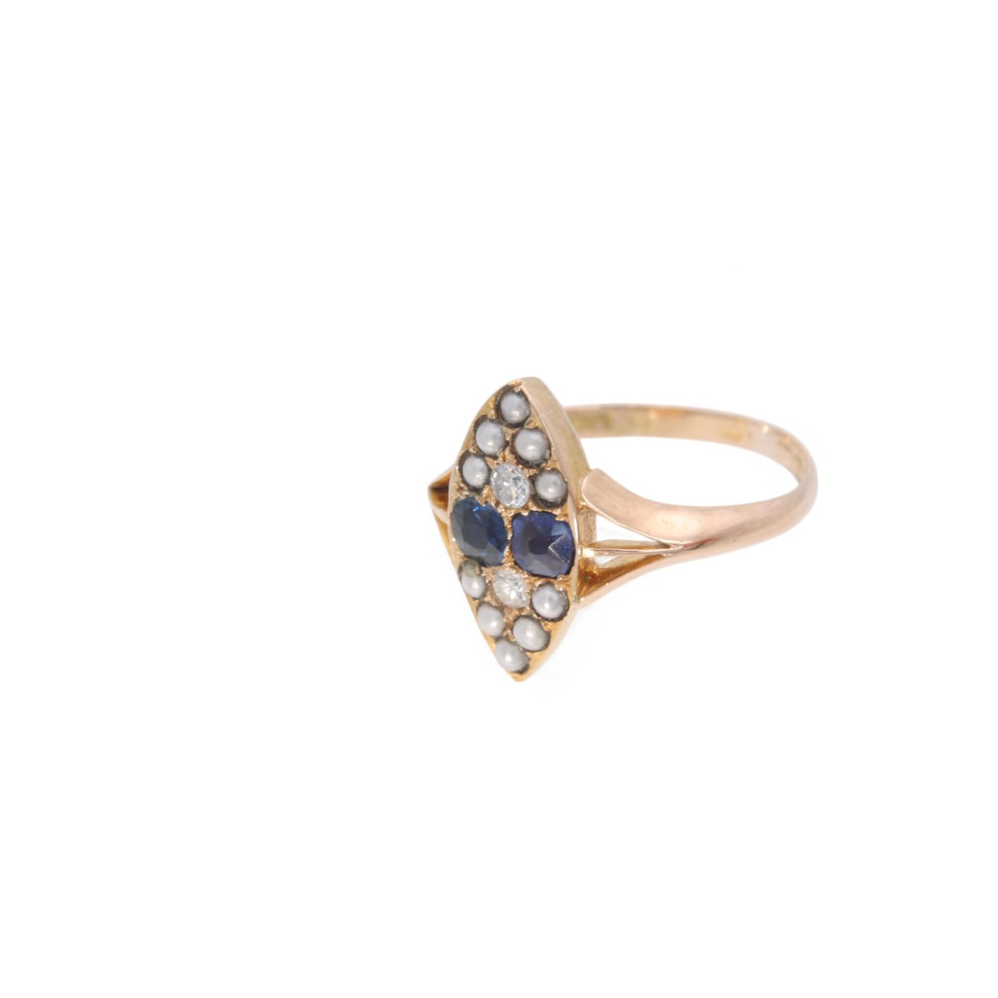 Antique 15ct Gold Sapphire Diamond Navette Ring