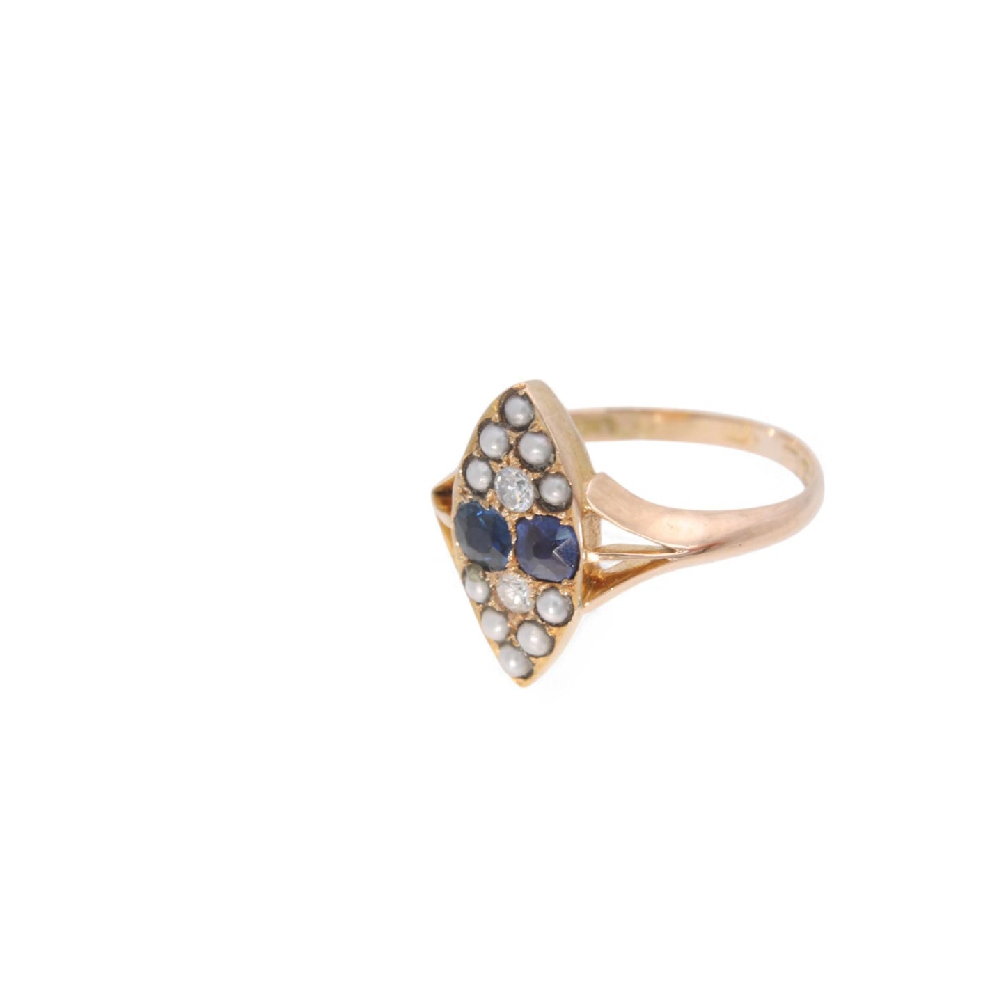 Antique 15ct Gold Sapphire Diamond Navette Ring