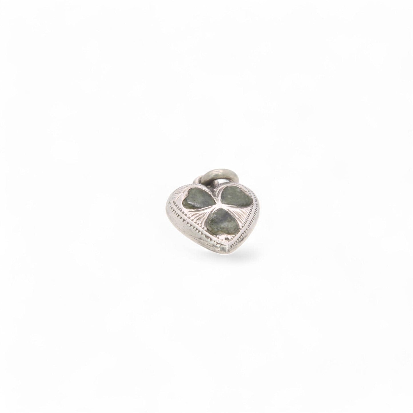 Vintage Sterling Silver Shamrock Connemara Heart Charm, 1939