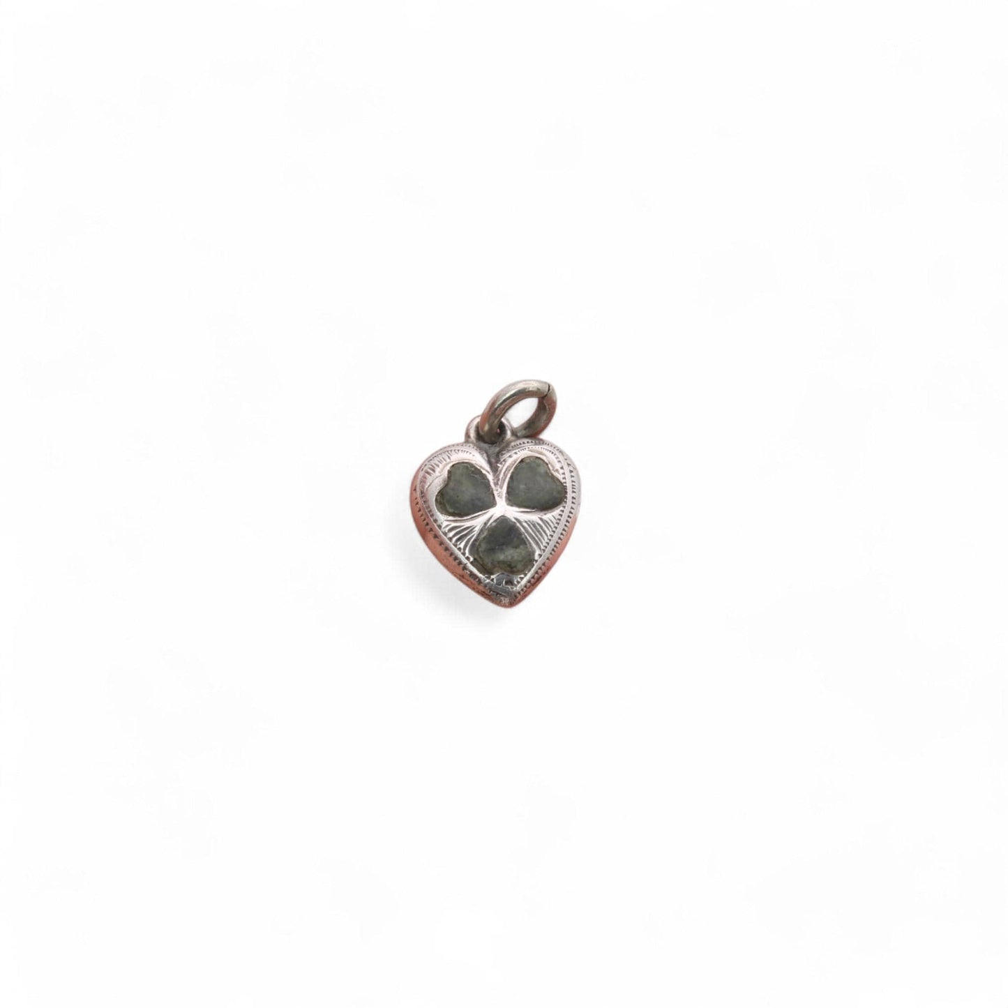 Vintage Sterling Silver Shamrock Connemara Heart Charm, 1939