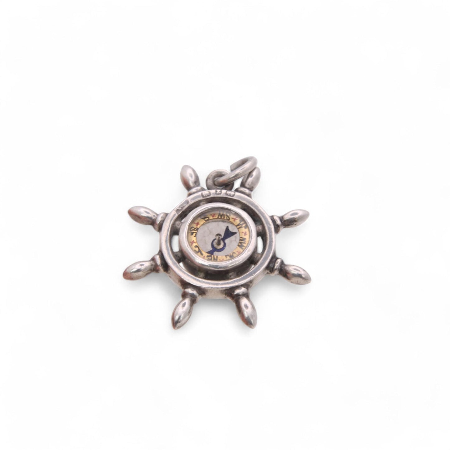 Antique Sterling Silver Ships Wheel Compass Pendant