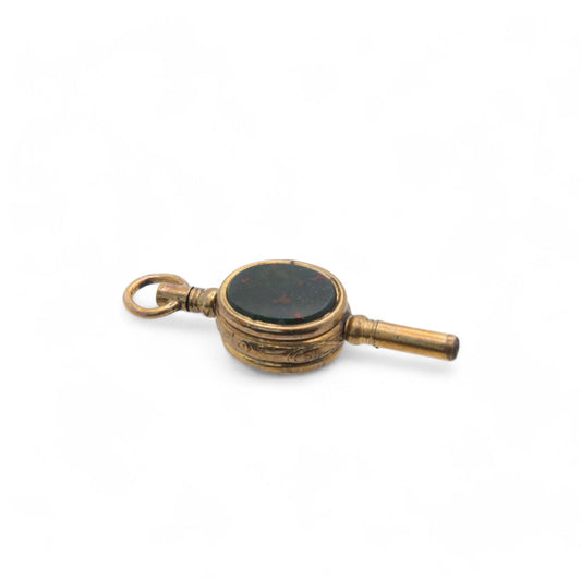 Antique 9ct Rolled Gold Bloodstone Lilac Agate Watch Key Locket