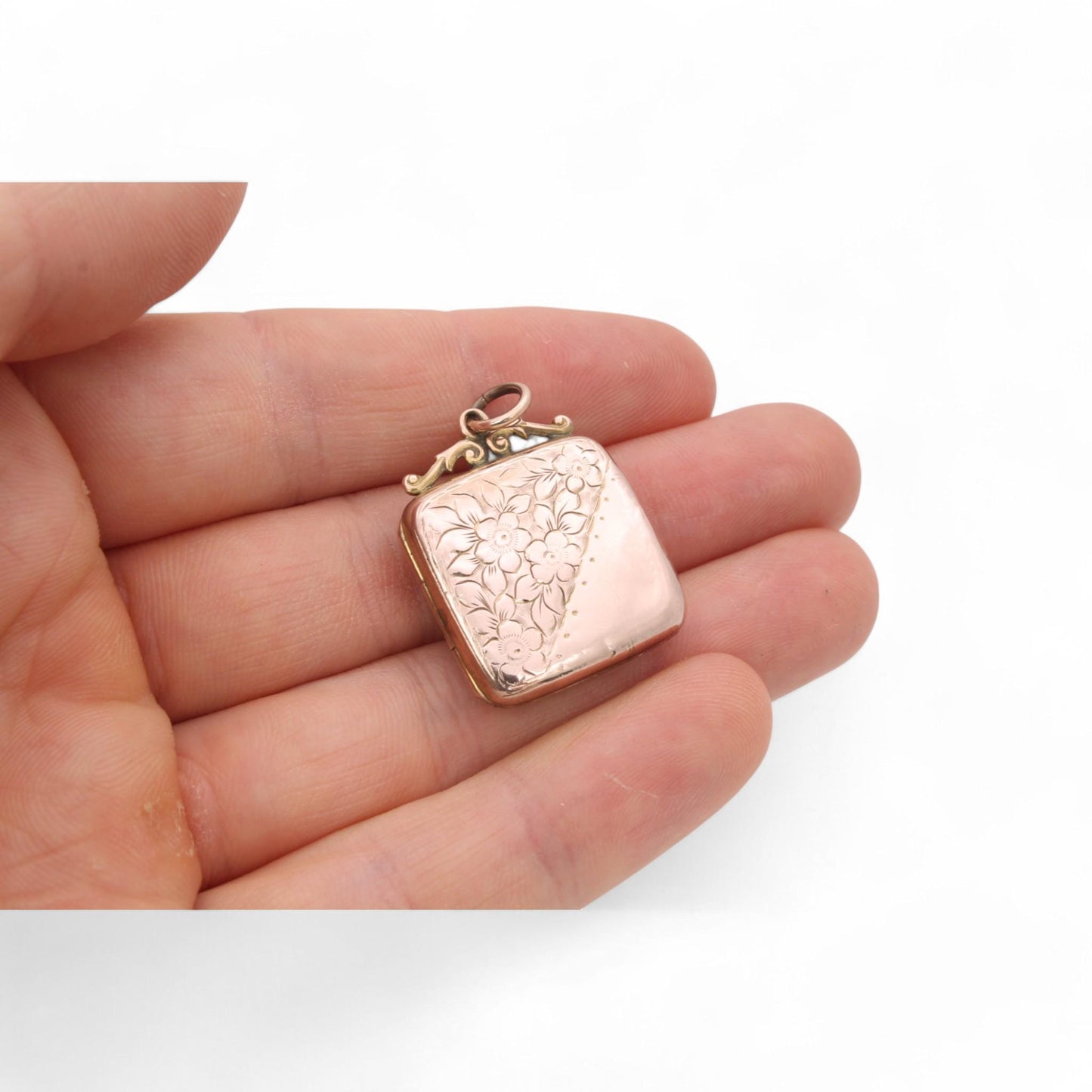 Antique 9ct Gold Forget Me Not Square Locket