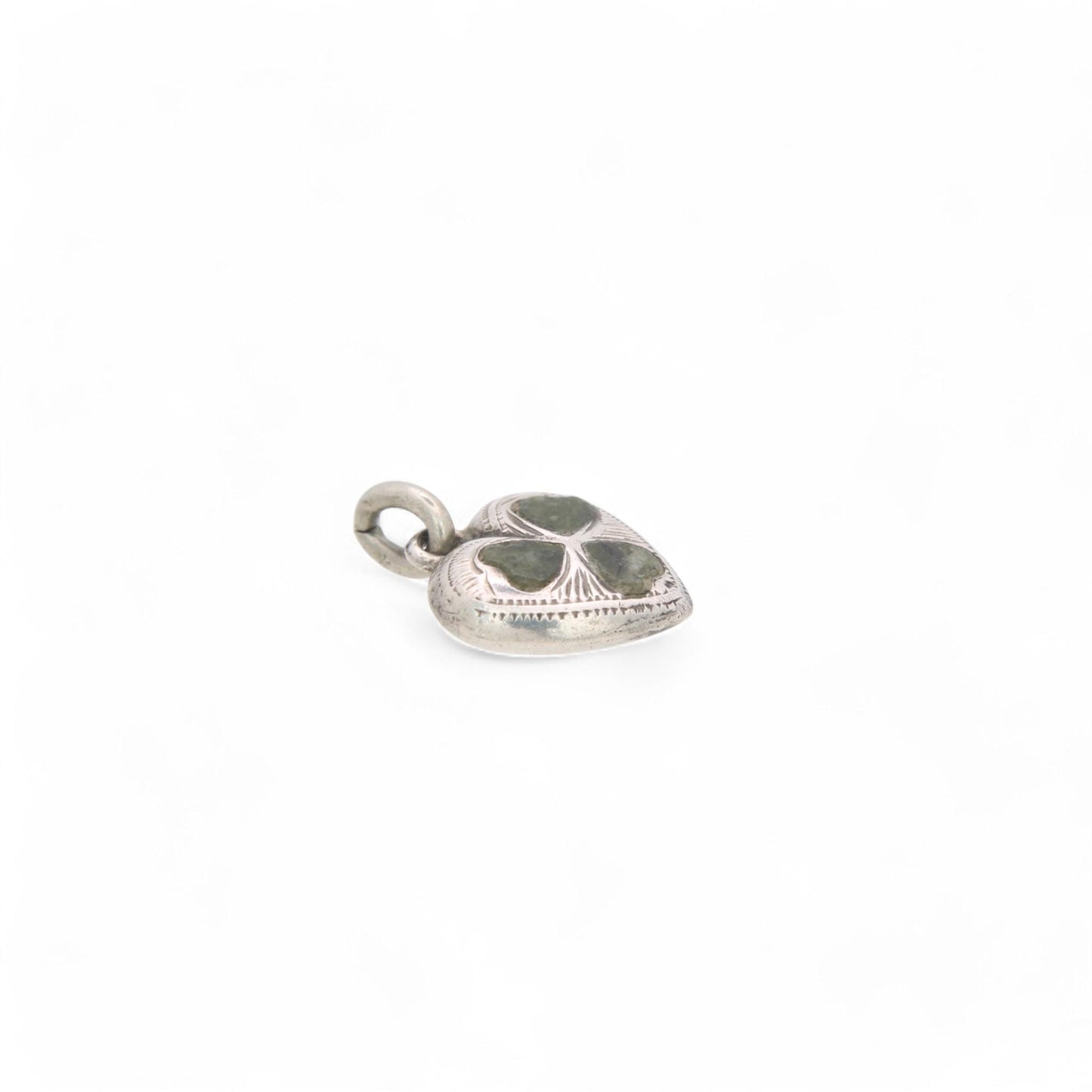 Vintage Sterling Silver Shamrock Connemara Heart Charm, 1939