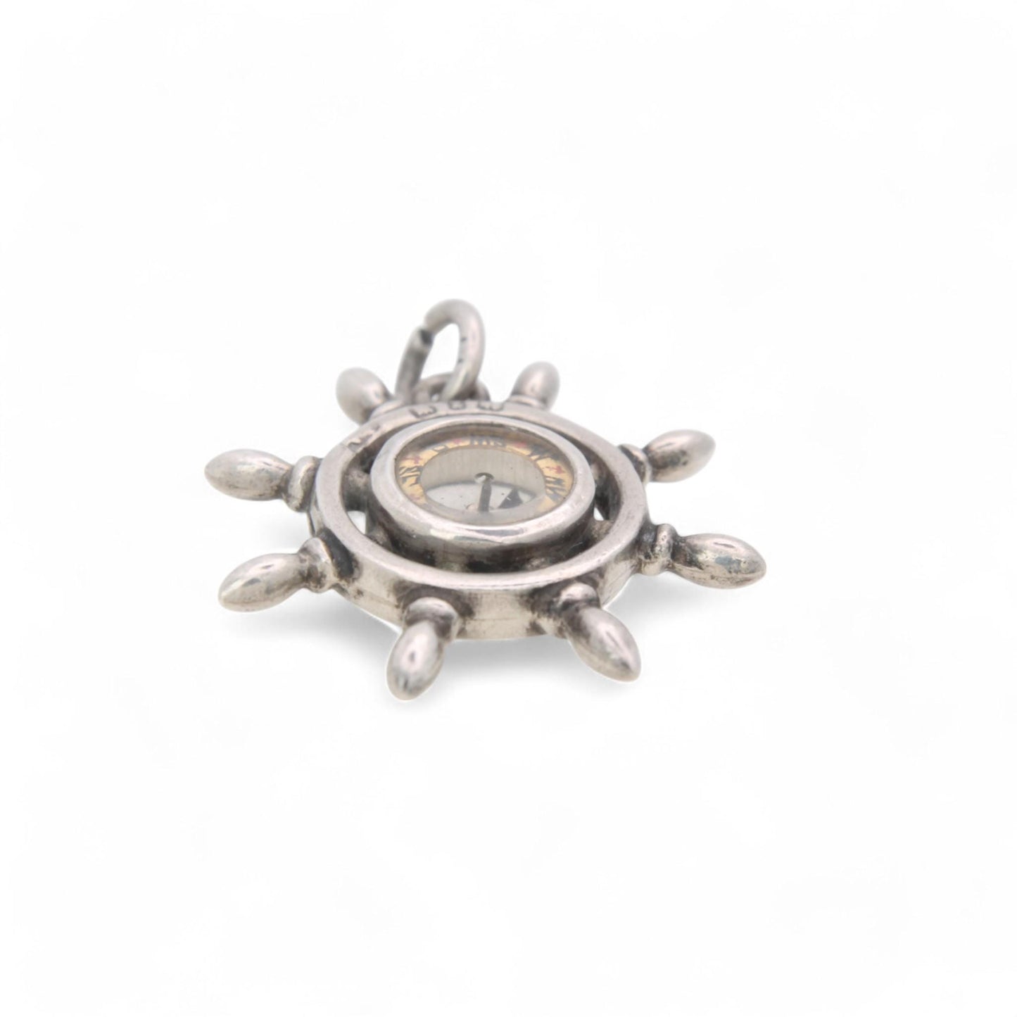 Antique Sterling Silver Ships Wheel Compass Pendant