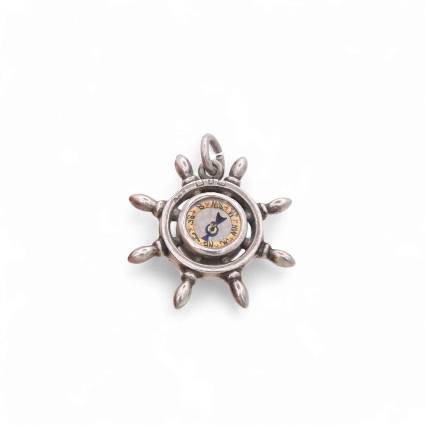 Antique Sterling Silver Ships Wheel Compass Pendant