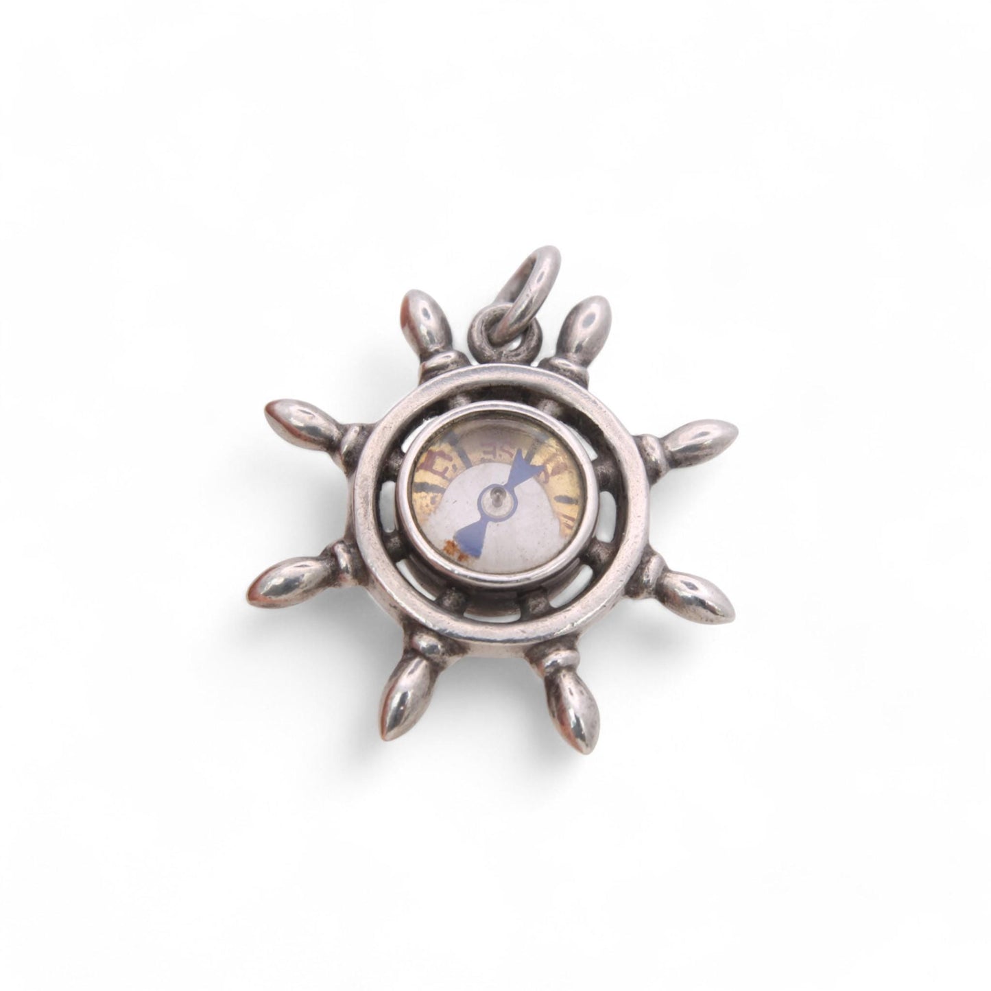 Antique Sterling Silver Ships Wheel Compass Pendant