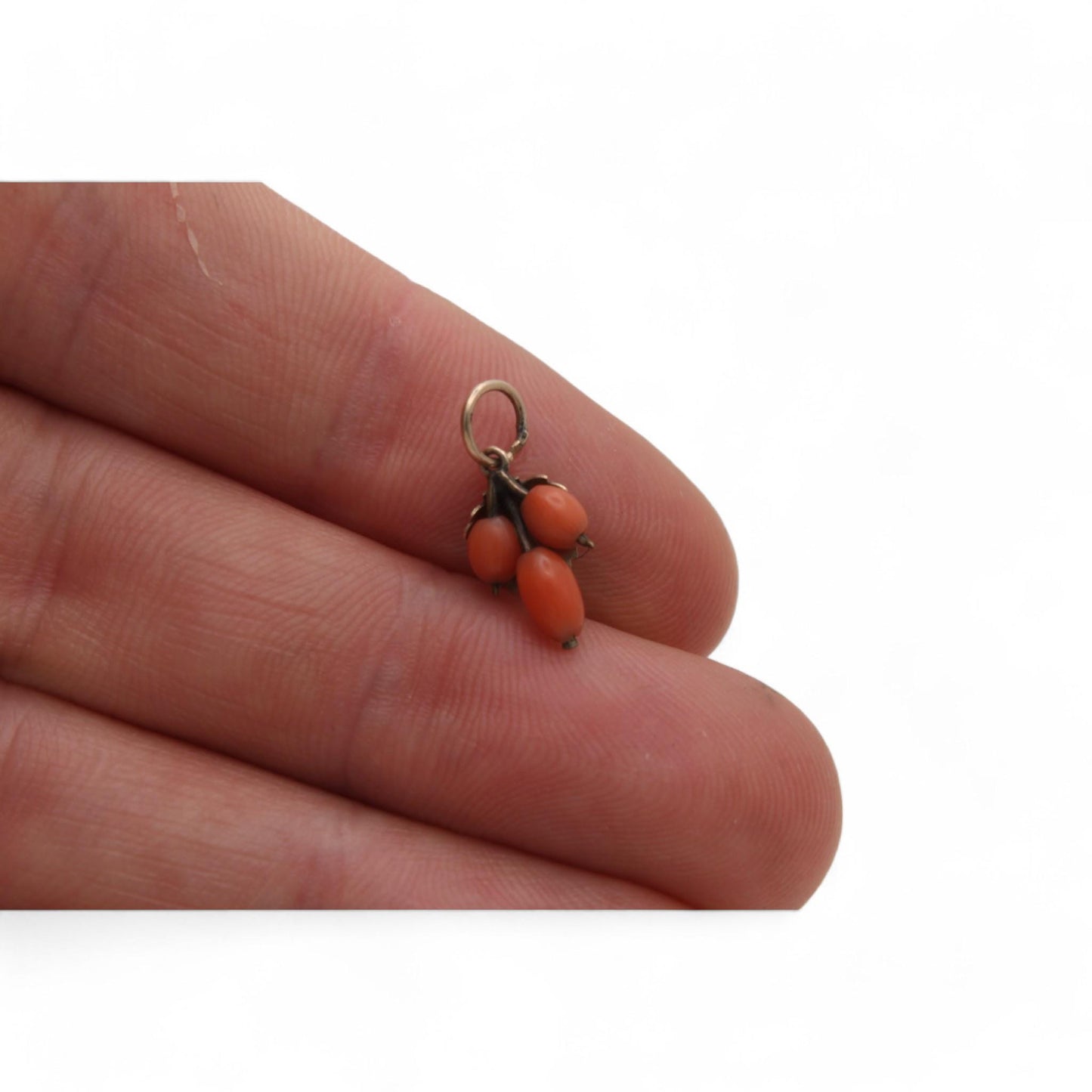 Antique 9ct Gold Coral Grape Charm Pendant