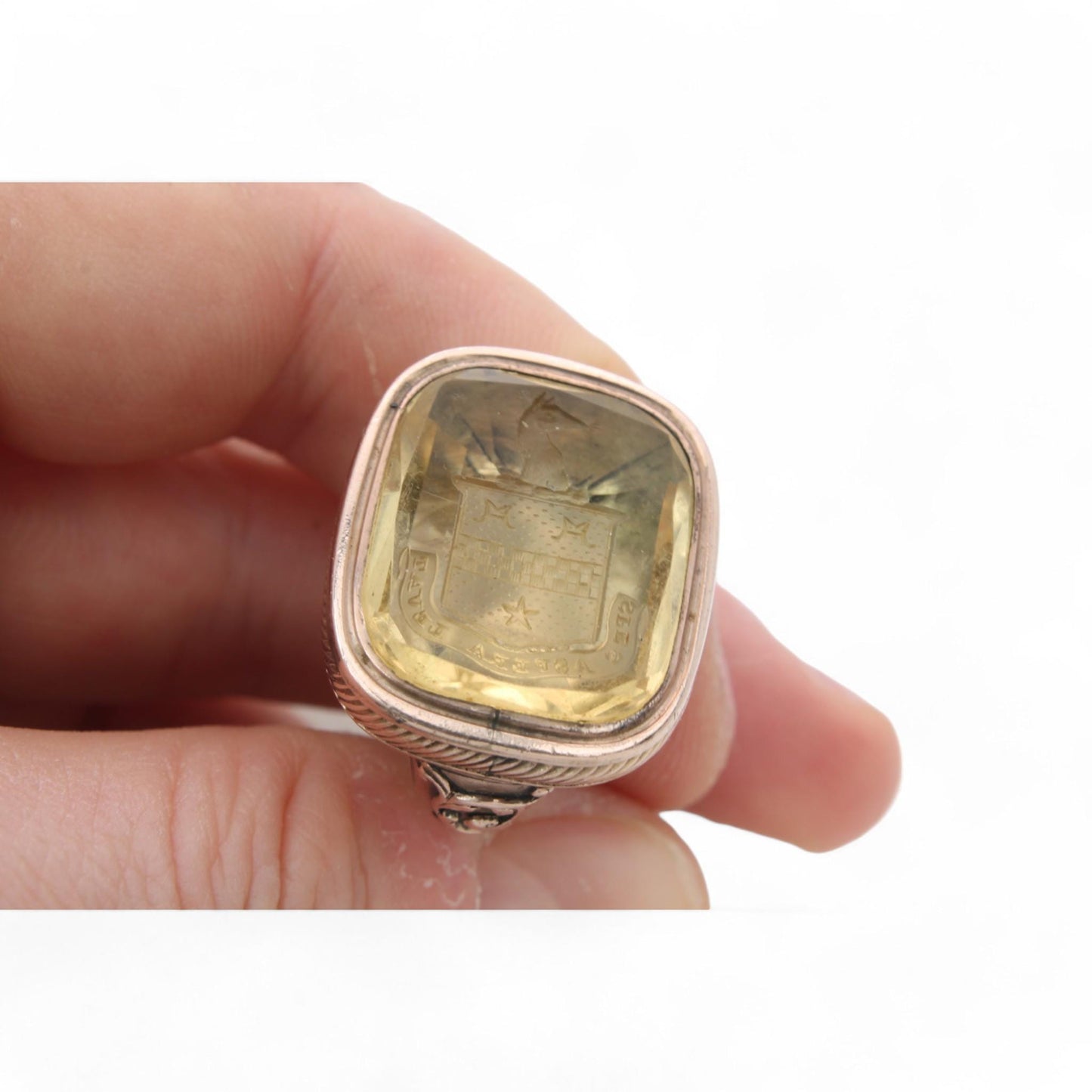 Antique 9ct Gold Greyhound Intaglio "Hope lightens difficulties" Citrine Pendant With Split Ring