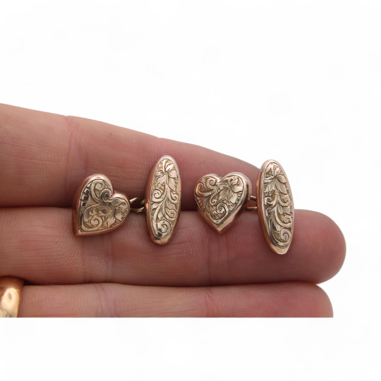 Antique 9ct Rolled Gold Heart Cufflinks