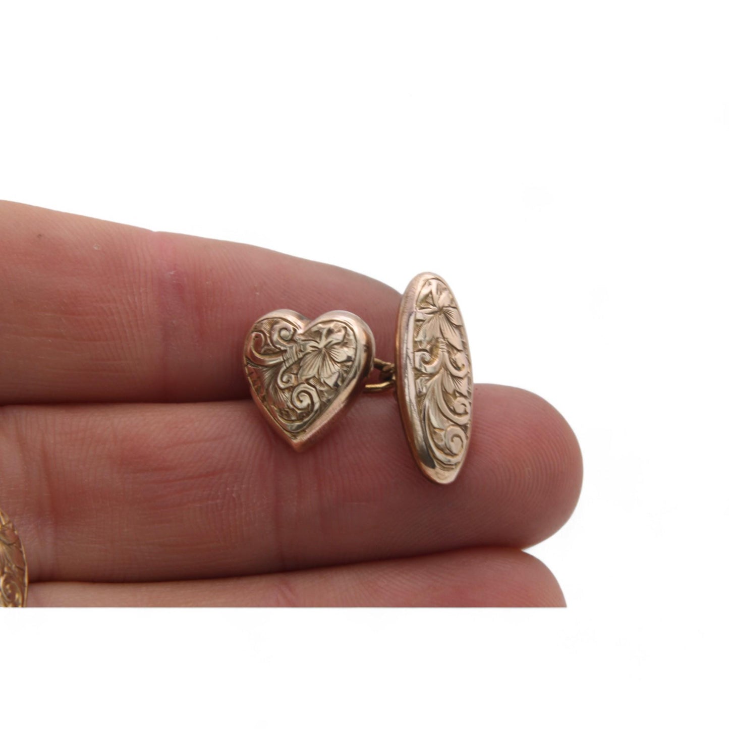 Antique 9ct Rolled Gold Heart Cufflinks