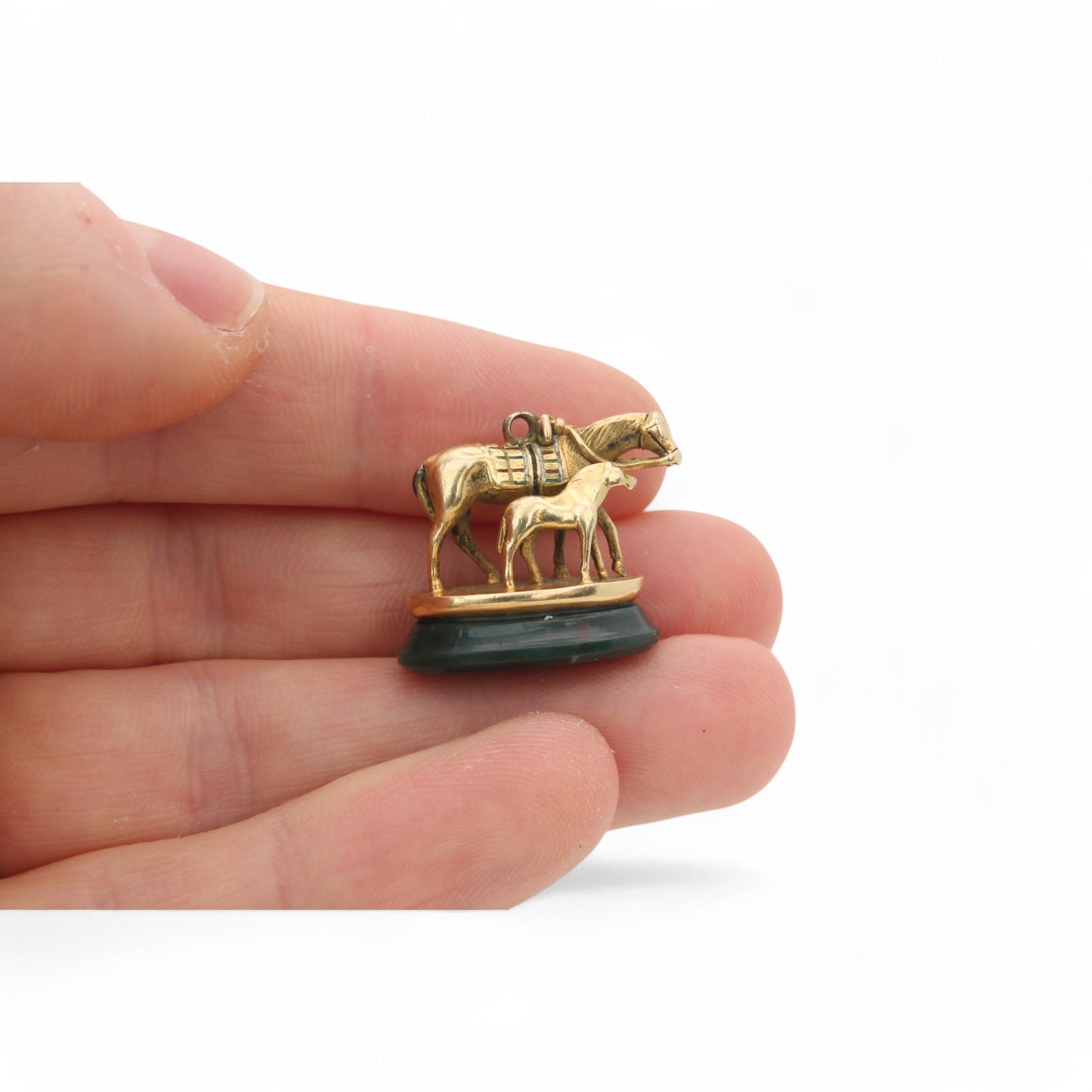 Antique 18ct Gold Horse & Foal "Always Constant and Faithful" Intaglio Pendant