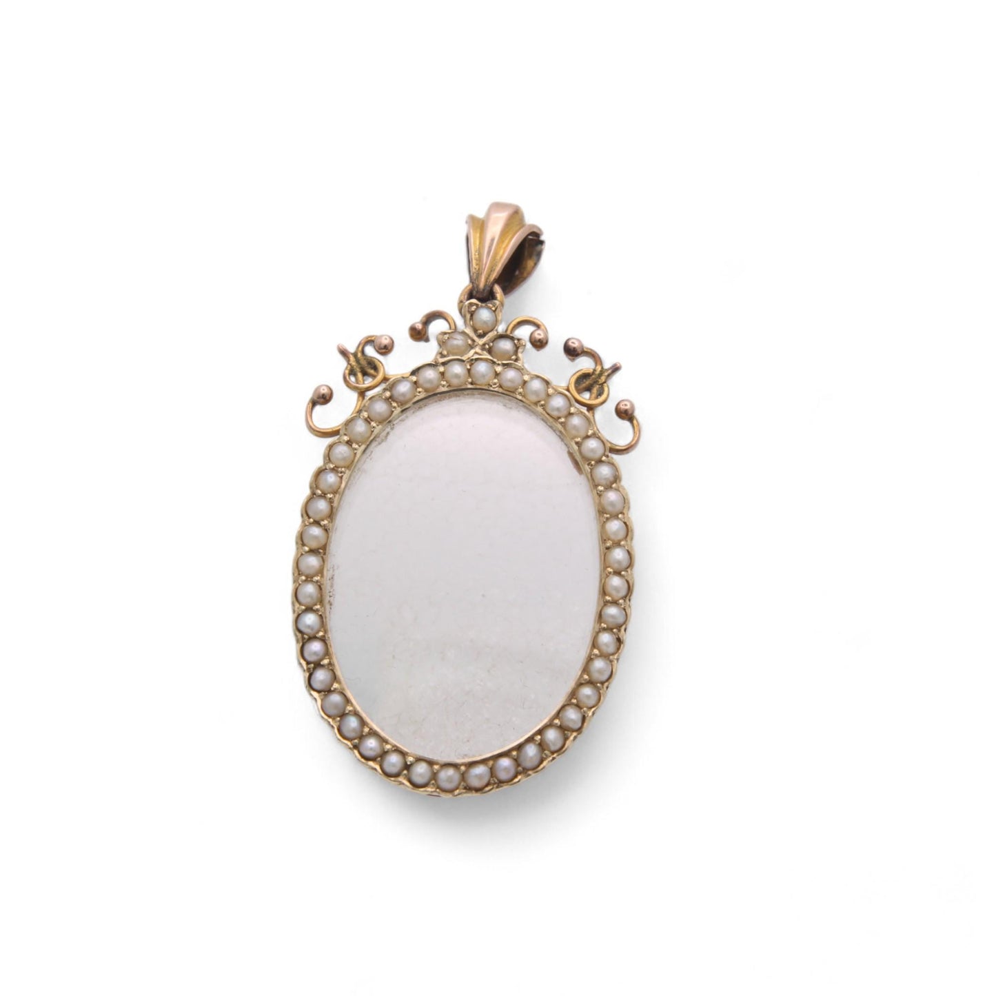 Antique 9ct Gold Seed Pearl Open Face Glass Locket