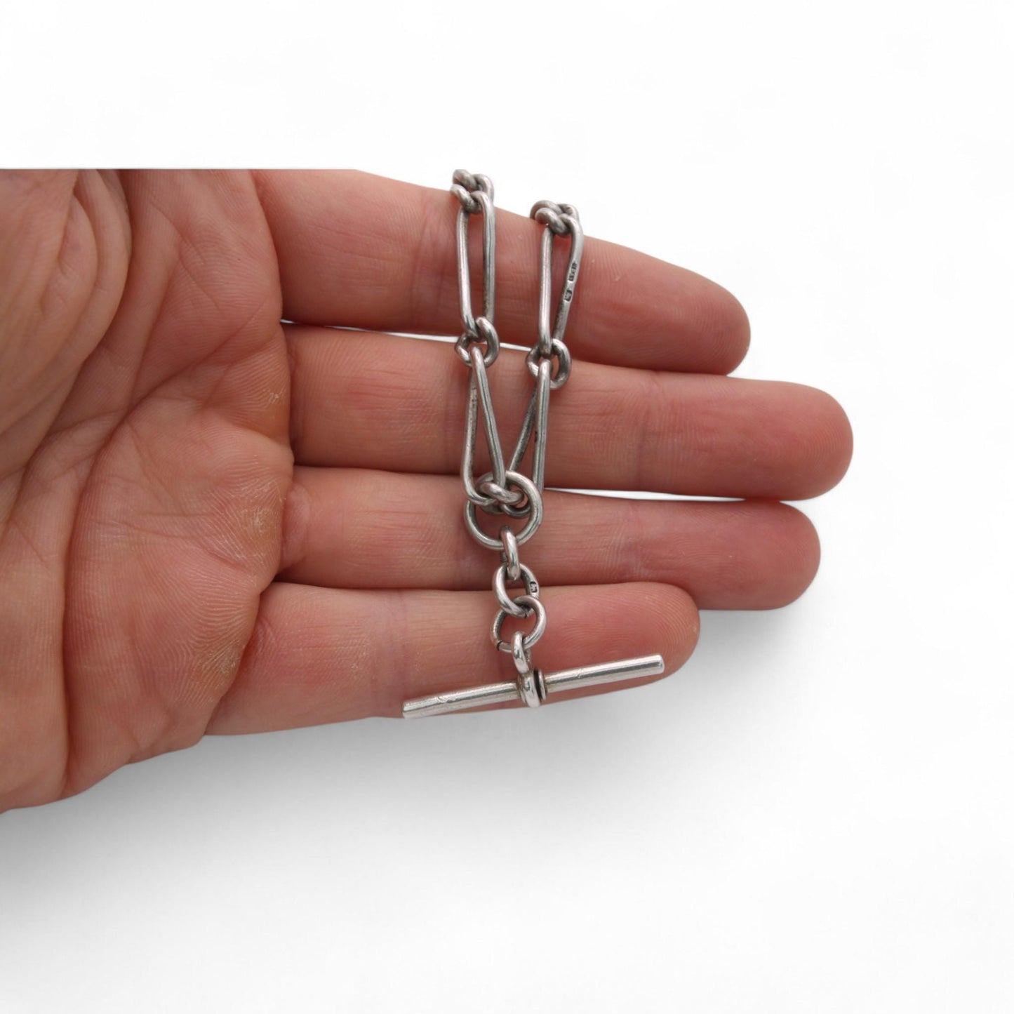 Antique Sterling Silver Twisted Trombone Link Chain Necklace, 14.75"