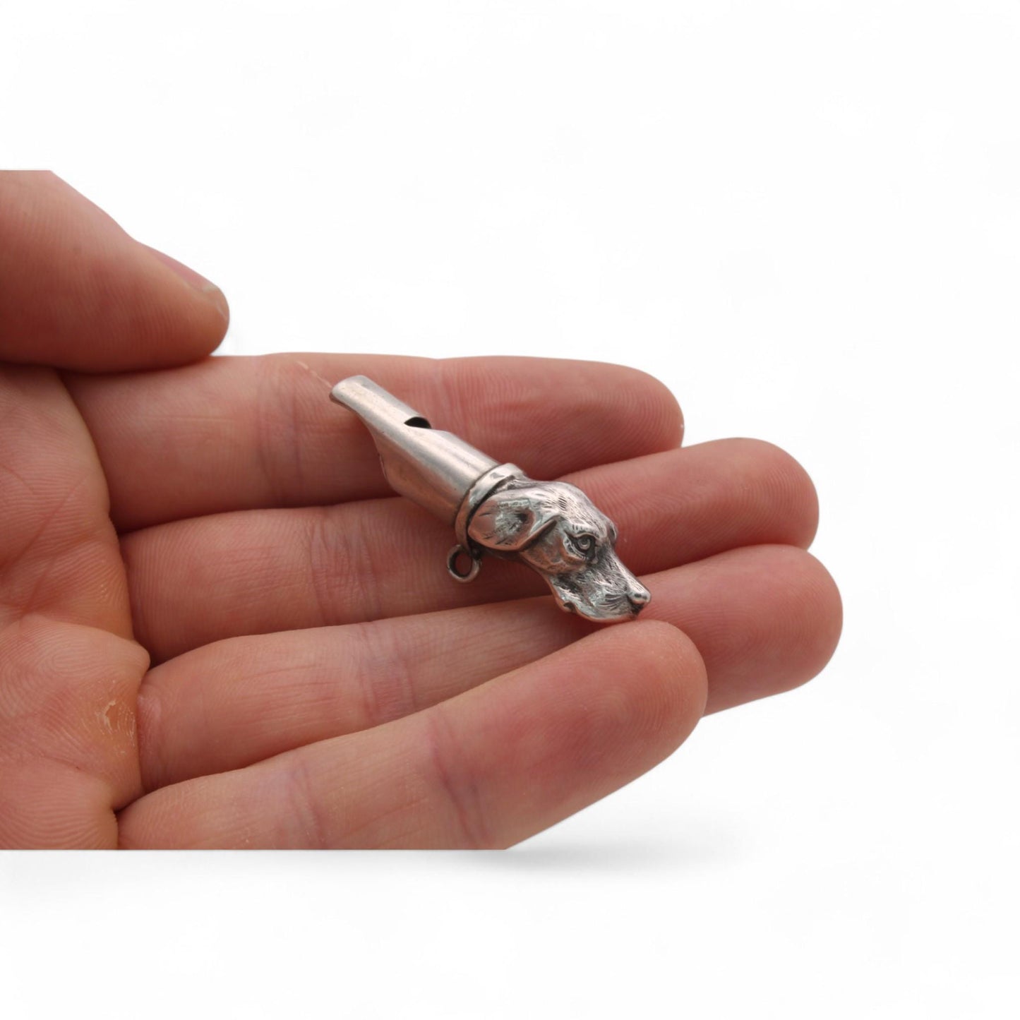 Antique Sterling Silver Dogs Head Whistle