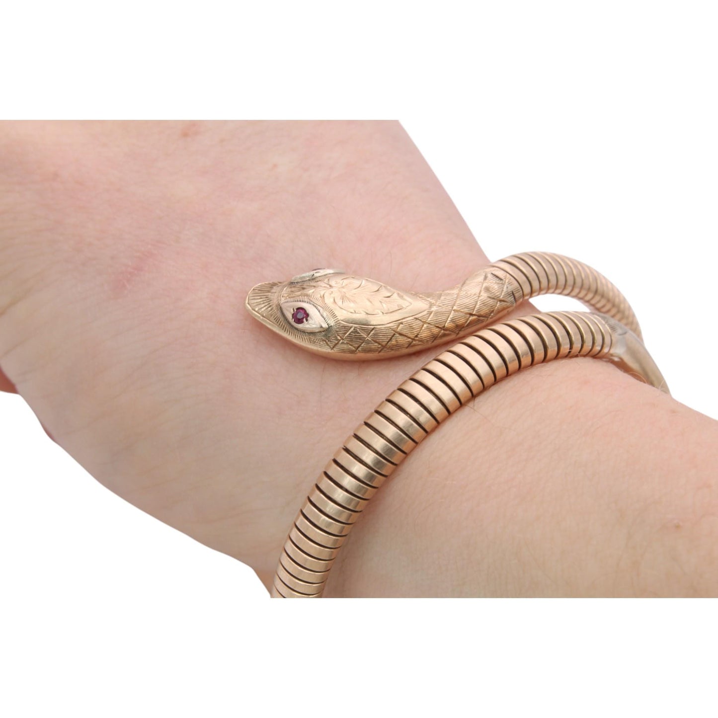 Vintage 9ct Gold Ruby Snake Bangle, 1960