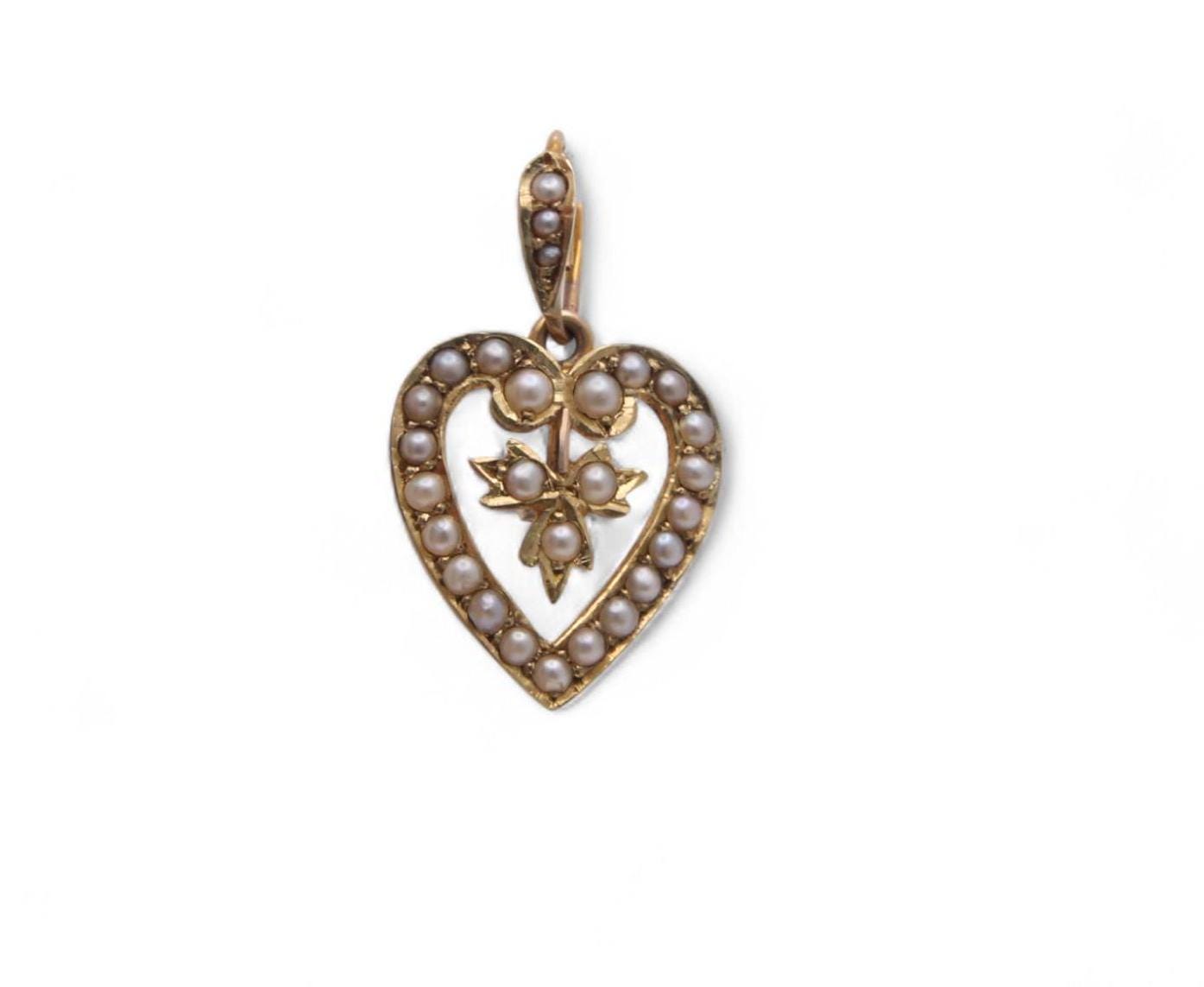 Antique 15ct Gold Seed Pearl Heart Pendant With Detachable Brooch