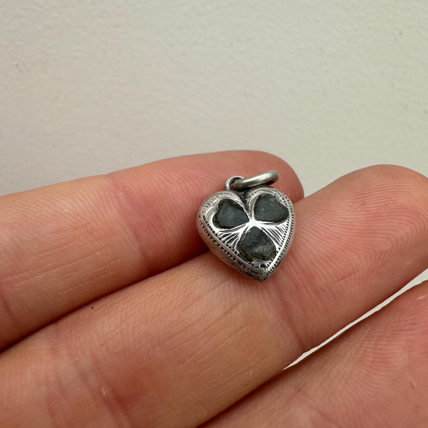 Vintage Sterling Silver Shamrock Connemara Heart Charm, 1939