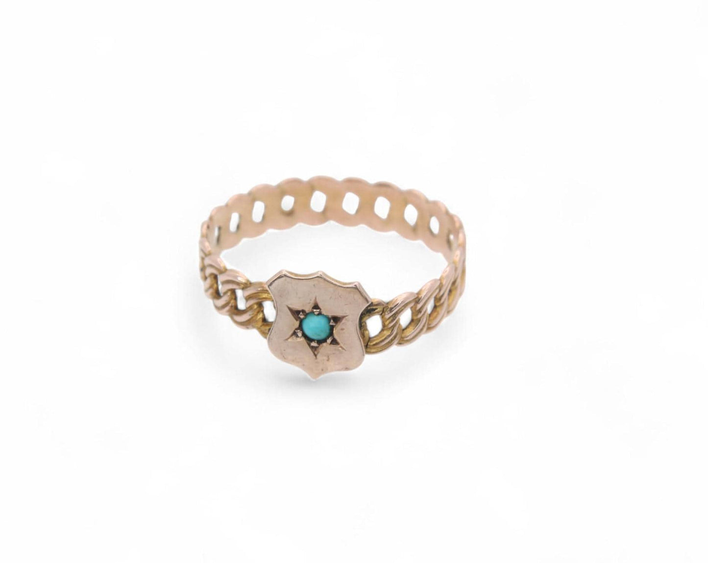 Antique 9ct Gold Turquoise Shield Ring