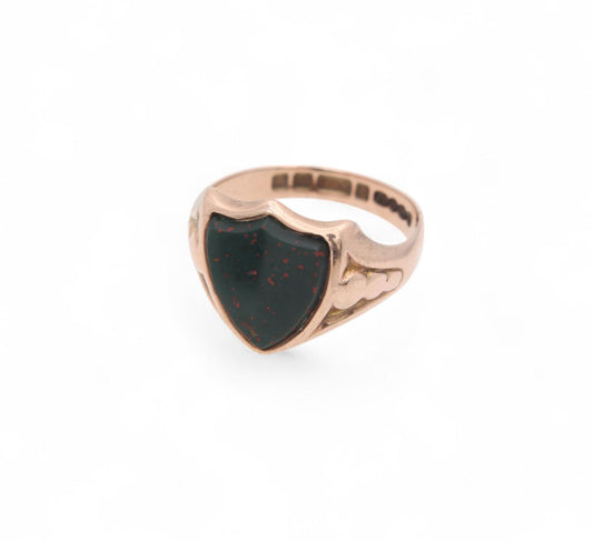 Antique 9ct Gold Shield Bloodstone Signet Ring, 1902