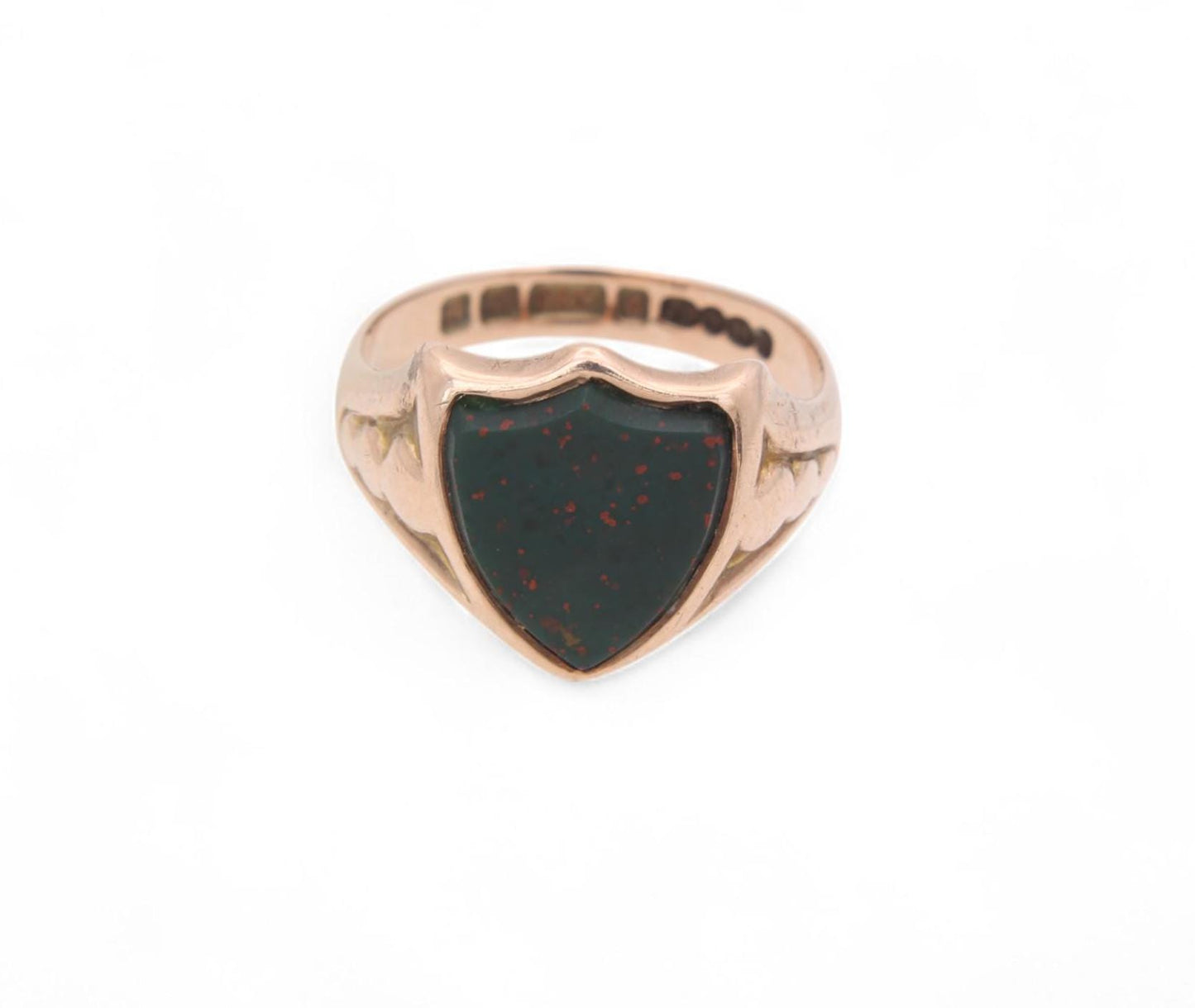 Antique 9ct Gold Shield Bloodstone Signet Ring, 1902