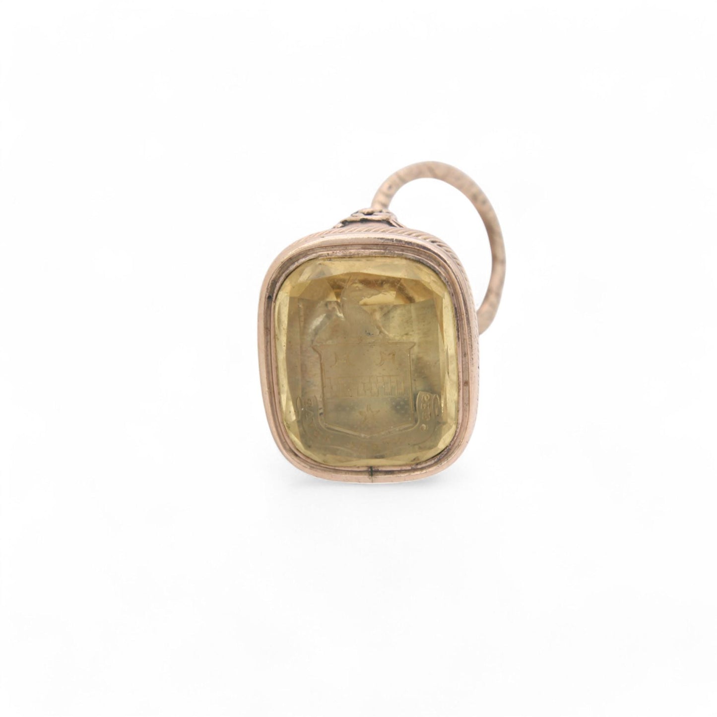 Antique 9ct Gold Greyhound Intaglio "Hope lightens difficulties" Citrine Pendant With Split Ring