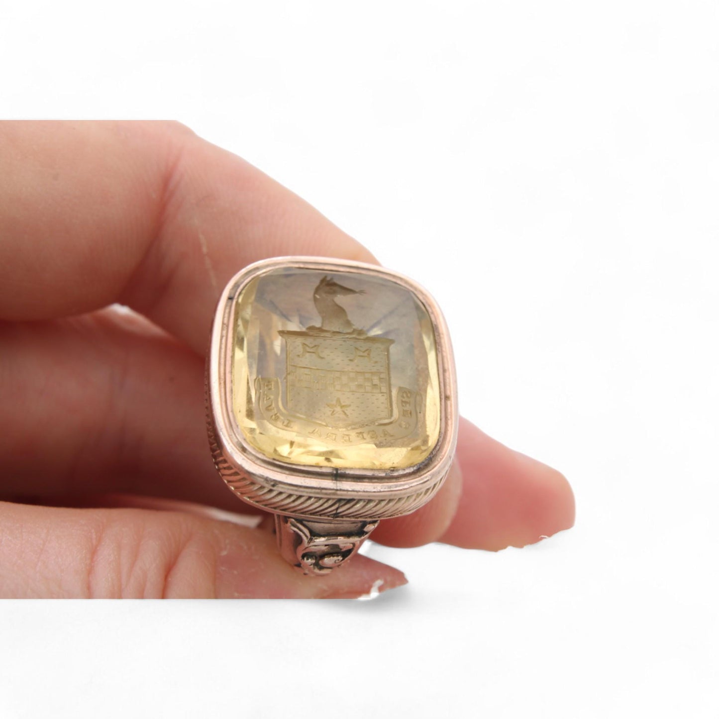 Antique 9ct Gold Greyhound Intaglio "Hope lightens difficulties" Citrine Pendant With Split Ring