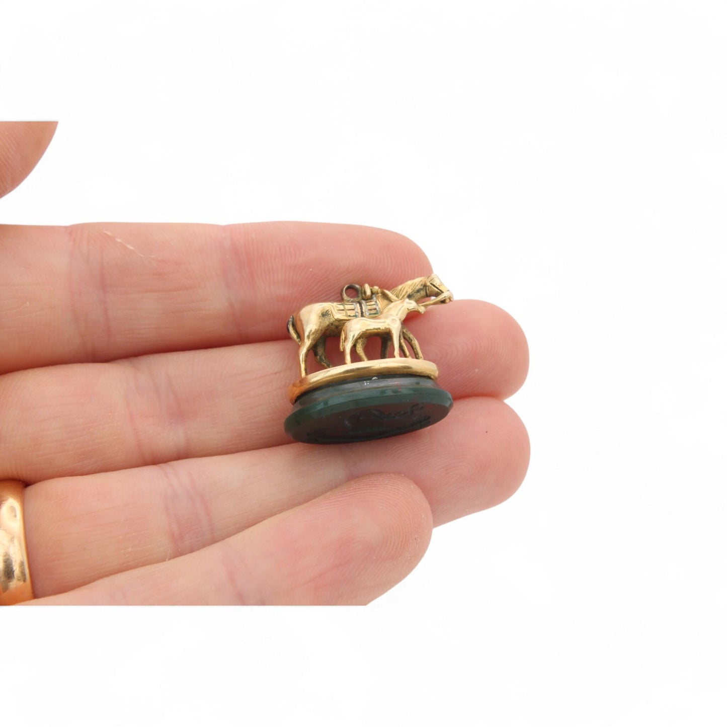 Antique 18ct Gold Horse & Foal "Always Constant and Faithful" Intaglio Pendant