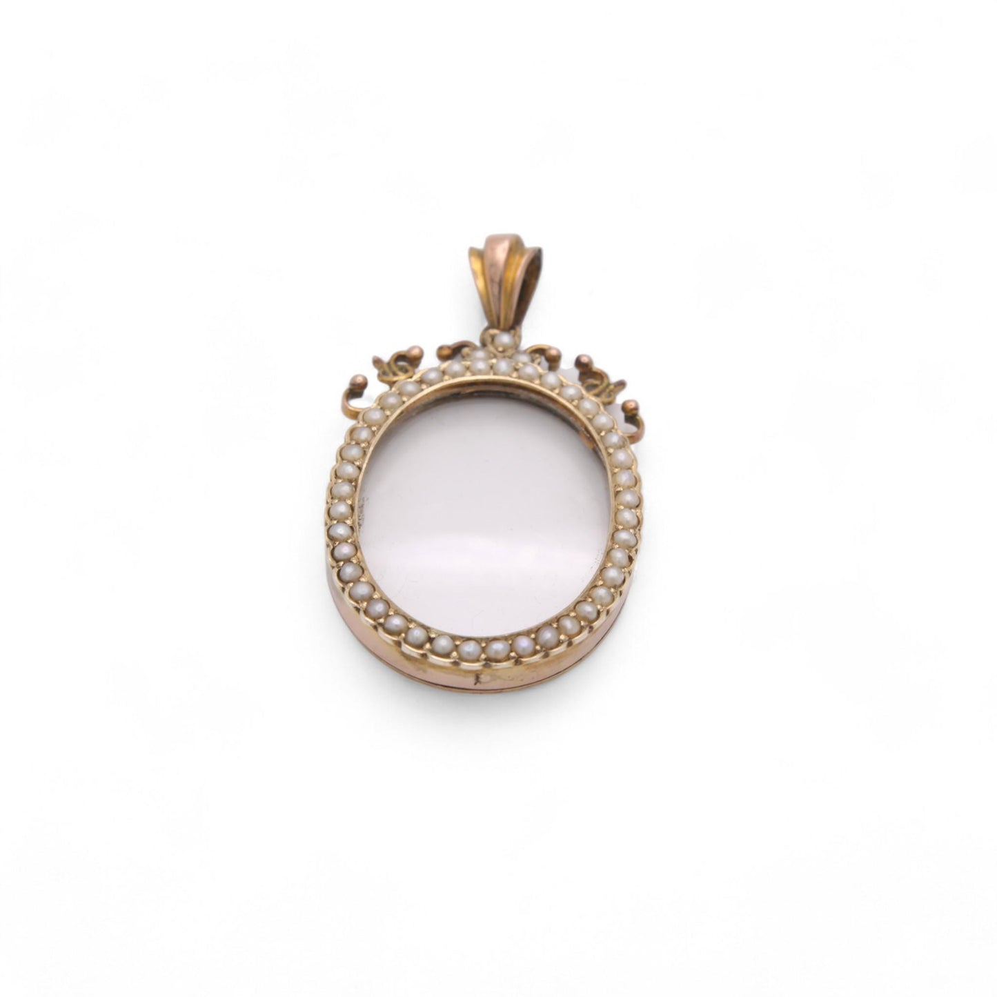 Antique 9ct Gold Seed Pearl Open Face Glass Locket