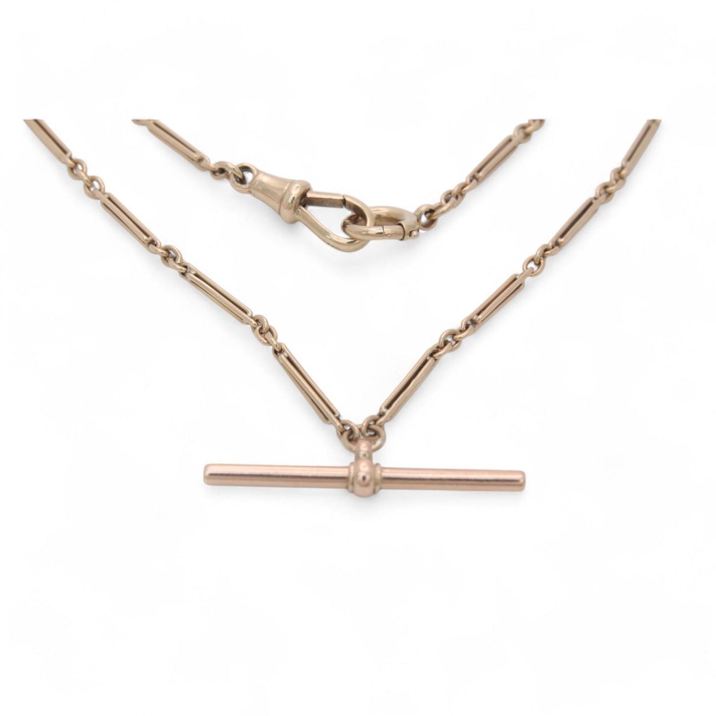 Antique 9ct Yellow Gold Trombone Fetter Link Double Albert Chain, 13.5"