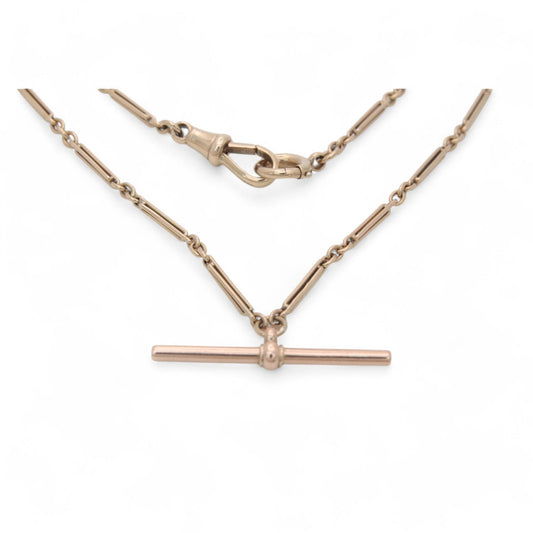 Antique 9ct Yellow Gold Trombone Fetter Link Double Albert Chain, 13.5"